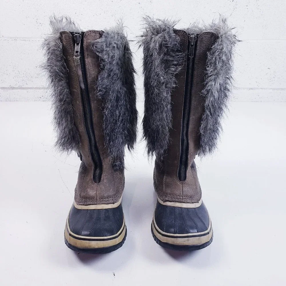 Sorel Women's Tall Faux Fur Front‎ Zip Waterproof Winter Boots Size 7
